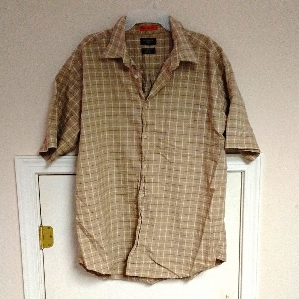 Dockers Beige/White Plaid Short Sleeve Button-Up Shirt w/ Pockets Mens XL